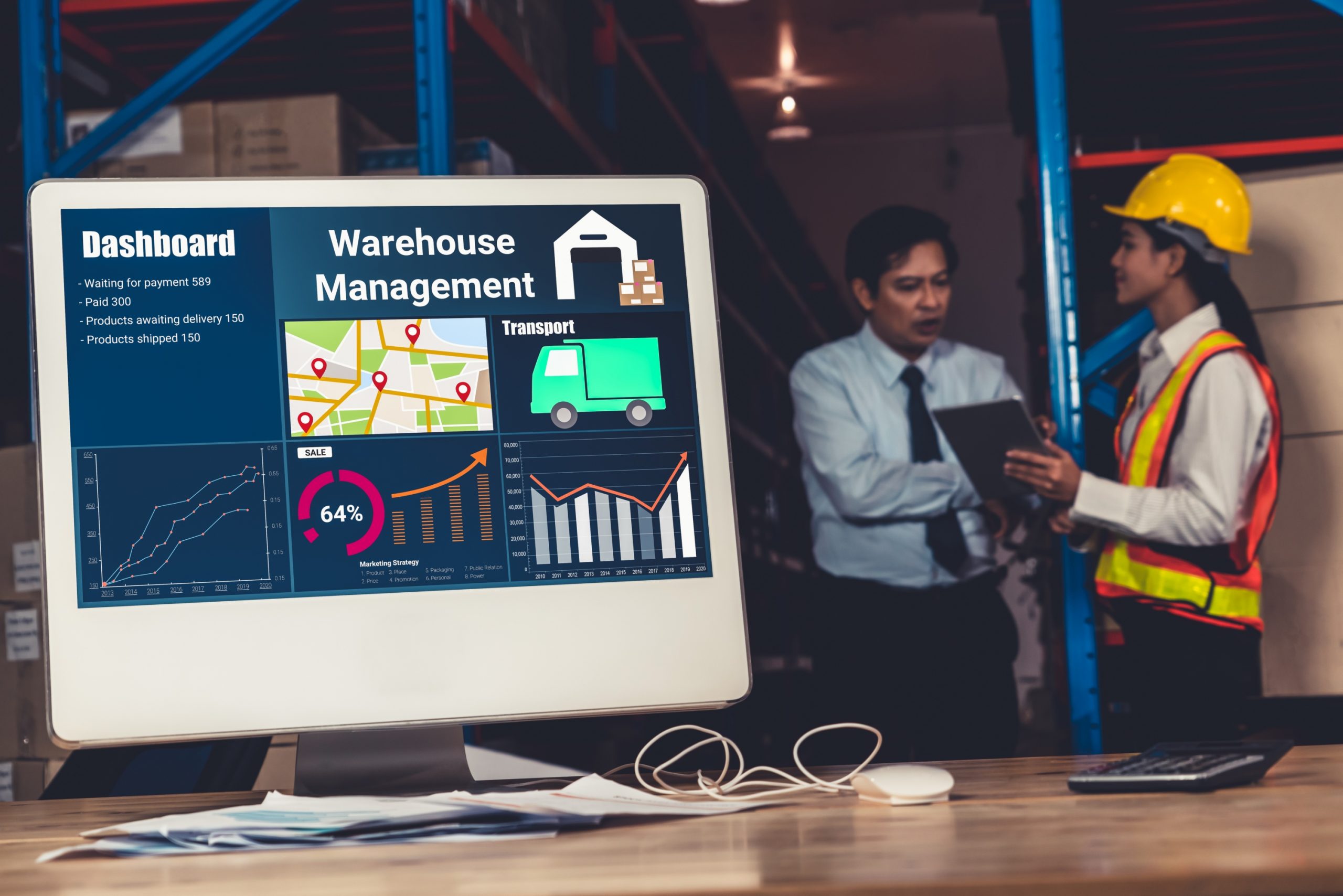 Warehouse management software application in computer for real t